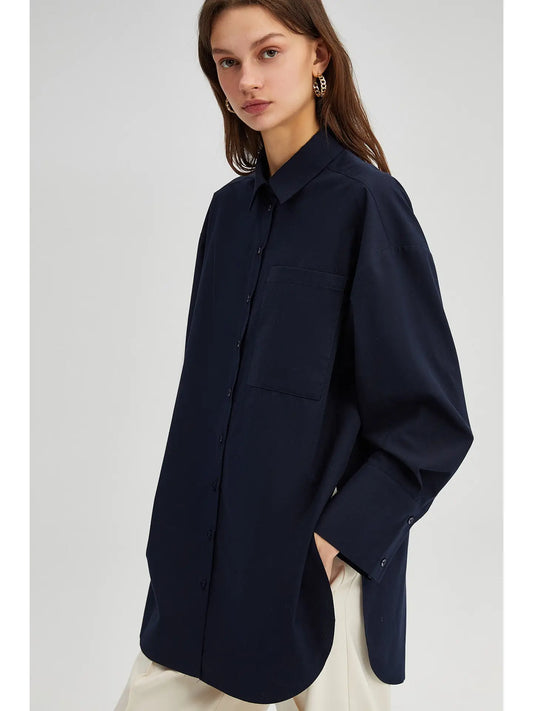Relaxed Fit Button-Down Poplin Shirt - Cotton Blend