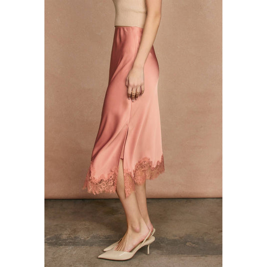 Satin Lace Hem Pencil Skirt