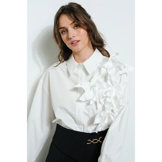 3D Ribbon Floral Applique Tailored Shirt