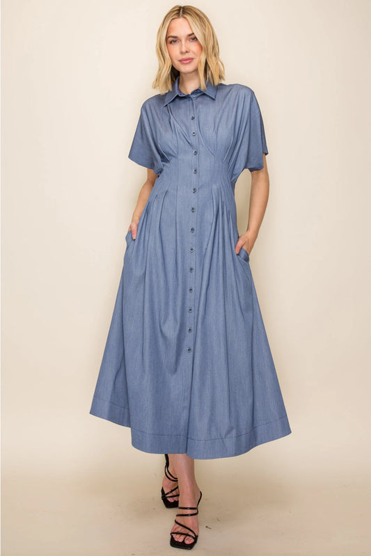 Chambray Button Down Midi Dress