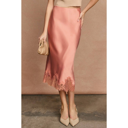 Satin Lace Hem Pencil Skirt