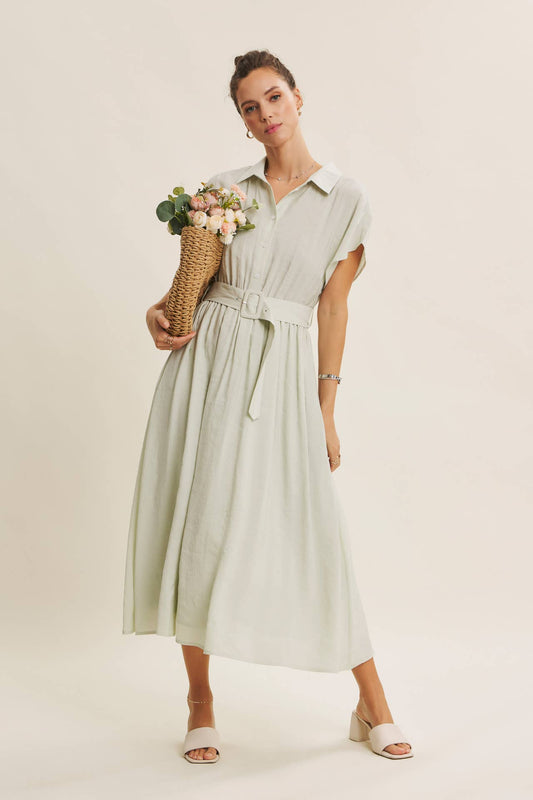 Midi Shirt Dress with Buckled Belt