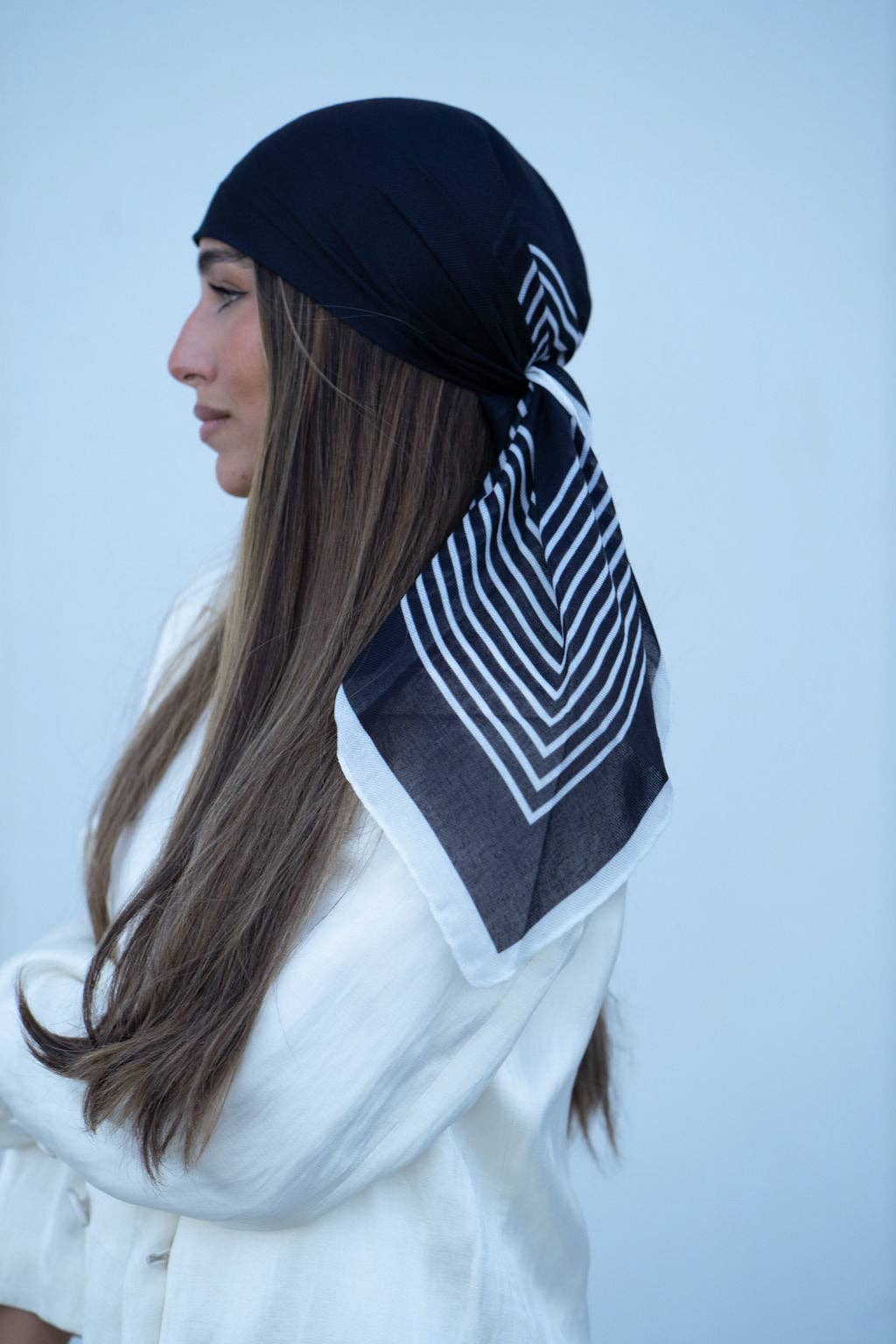 Stripped Black Square Head Scarf